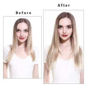 img 1 attached to 💁 SARLA Halo Hair Extensions Dirty Blonde: Straight Long Synthetic Hairpieces for Women, 22 Inch, Heat Resistant Fiber, No Clip, Secret Wire Headband