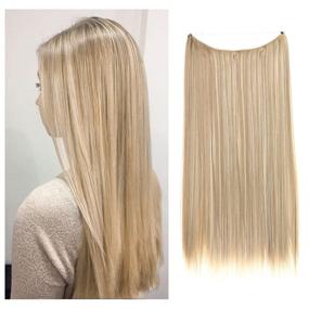 img 4 attached to 💁 SARLA Halo Hair Extensions Dirty Blonde: Straight Long Synthetic Hairpieces for Women, 22 Inch, Heat Resistant Fiber, No Clip, Secret Wire Headband