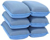 scrub-it miracle microfiber kitchen sponge (6 pack) - non-scratch heavy duty dishwashing cleaning - machine washable - (blue) logo