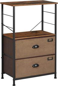 img 2 attached to 🛏️ SONGMICS Nightstand: Stylish Industrial Bedside Table with 2 Fabric Drawers, Storage Shelves, and Vertical Dresser Tower - Rustic Brown, Black, and Brown ULVT003K01