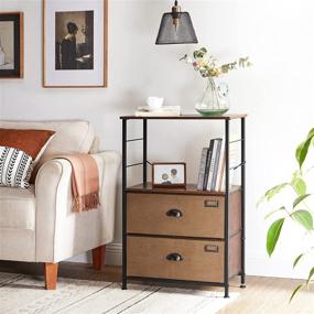 img 1 attached to 🛏️ SONGMICS Nightstand: Stylish Industrial Bedside Table with 2 Fabric Drawers, Storage Shelves, and Vertical Dresser Tower - Rustic Brown, Black, and Brown ULVT003K01