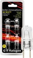 💡 brite innovations g8 halogen bulb 40w (4-pack) dimmable soft white 2700k - 120v bi-pin - q20, cl, t4 jcd type, clear light bulb логотип