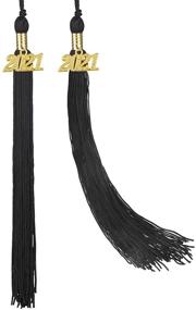 img 4 attached to 🎓 Stylish 2021 Graduation Tassel Set: Black with Gold Charm - Handmade Silk Honor Tassels for Cap and Gown (2pcs)