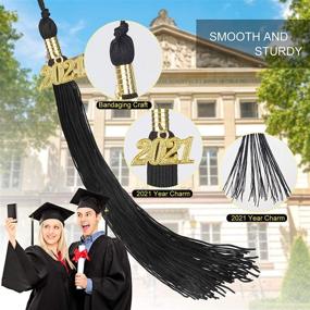 img 1 attached to 🎓 Stylish 2021 Graduation Tassel Set: Black with Gold Charm - Handmade Silk Honor Tassels for Cap and Gown (2pcs)