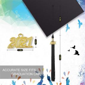 img 2 attached to 🎓 Stylish 2021 Graduation Tassel Set: Black with Gold Charm - Handmade Silk Honor Tassels for Cap and Gown (2pcs)