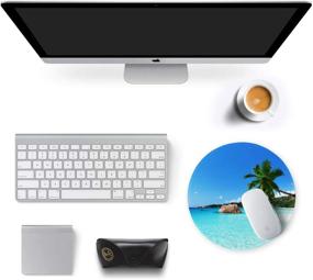 img 2 attached to 🏖️ Round Beach Style Mouse Pad - Anti-Slip Rubber Gaming Office Laptop Computer Mousepad, Durable Stitched Edges for Men Women Kids, Cute Custom Design (Beach and Coconut Tree Theme), 8.7 x 8.7 in