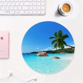 img 3 attached to 🏖️ Round Beach Style Mouse Pad - Anti-Slip Rubber Gaming Office Laptop Computer Mousepad, Durable Stitched Edges for Men Women Kids, Cute Custom Design (Beach and Coconut Tree Theme), 8.7 x 8.7 in