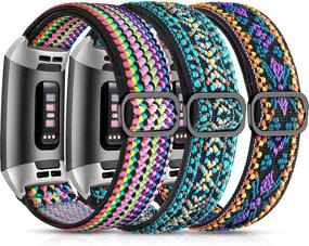 img 4 attached to Женские эластичные ремешки Maledan для Fitbit Charge 4/3, 3 штуки, регулируемые эластичные ремешки с мягким нейлоновым плетеным ремешком, модный ремешок из ткани с трендовым узором для Charge 3/Charge 4/3SE