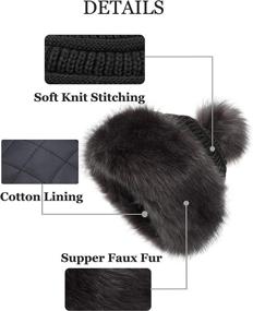 img 2 attached to 🎩 Soul Young Women's Faux Fur Hat: Russian Cossack Knit Pompom Ski Snow Cap for Winter - Black with White