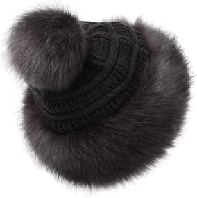 img 3 attached to 🎩 Soul Young Women's Faux Fur Hat: Russian Cossack Knit Pompom Ski Snow Cap for Winter - Black with White