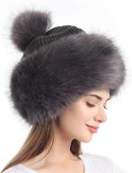 🎩 soul young women's faux fur hat: russian cossack knit pompom ski snow cap for winter - black with white logo