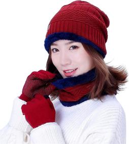 img 3 attached to Warm and Stylish Winter Accessories Set for Women: HINDAWI Hat, Scarf, and Gloves Bundle