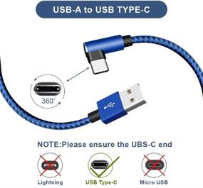 img 3 attached to ⚡ Быстрая зарядка 90 градусов USB-кабель типа C [2Pack 10 футов] Нейлоновый оплетенный зарядный шнур для Samsung Galaxy S10+ S10 S10e S9 Plus Note 10 9 A10e A20 A20e A30 A50 Mobile Game Blue & Black