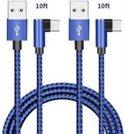 ⚡ быстрая зарядка 90 градусов usb-кабель типа c [2pack 10 футов] нейлоновый оплетенный зарядный шнур для samsung galaxy s10+ s10 s10e s9 plus note 10 9 a10e a20 a20e a30 a50 mobile game blue & black логотип