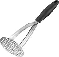 ultimate household heavy duty potato masher: premium stainless steel - sleek black design logo