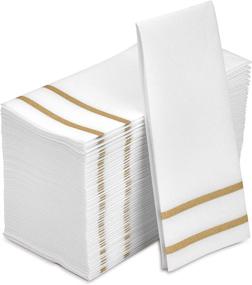 img 4 attached to 🎉 Fancy Disposable Hand Towels - Elegant Gold Design 100 Linen-Feel Guest Towels – Perfect for Formal Dinners, Anniversaries, and Weddings - Ideal for Tables, Guestrooms, and Restrooms - 8.5x4 Inches Folded