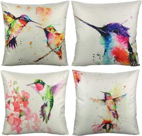 img 4 attached to 🌺 VAKADO Watercolor Floral Hummingbirds Outdoor Throw Pillow Covers - Set of 4, 18x18 Inch - Perfect Spring Patio Decorative Cushion Cases for Furniture, Couch, Bed, Sofa - Elegant Home Décor