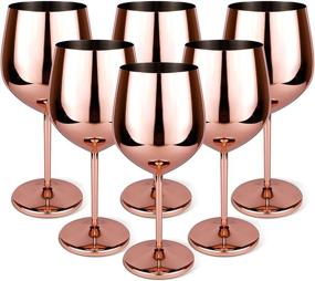 img 4 attached to Set of 6 TQ4 PRODUCTS Rose Gold Stainless Steel Wine Glasses - Unbreakable Shatterproof Coated Glassware for Outdoor Party, Holiday Dining – Stunning Stemmed Wine Goblets