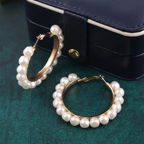 img 2 attached to 💎 Large Faux Pearl Hoop Earrings for Women - Statement Fashion Jewelry Gifts for Girls