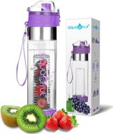 enhanced exclusive bottom loading fruit infuser water bottle bundle with bottle brush, insulating sleeve, and infusion recipe ebook. leak-proof and sweat-proof bpa-free design in purple. логотип