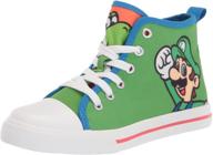 nintendo super mario brothers mario luigi kids shoe, hi top sneaker laces for toddlers and kids, size 7-12 logo