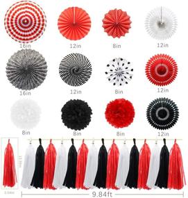 img 3 attached to Red White Black Hanging Paper Fans Pom Poms Flowers Tissue Tassel Garland for Meiduo Mickey Mouse Ladybug Pirate-themed Birthday Party Decorations, BBQ, Graduation, Retirement, and Halloween Celebrations