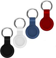 pulse protective silicone case compatible with apple airtags – key tracker protective cover – durable silicone keychain tracker cover (black/white/blue/red) 4 pack logo