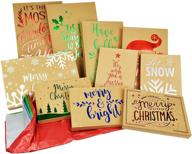 premium 10-pack christmas kraft gift boxes and tissue paper bundle: festive foil designs logo