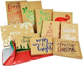 img 4 attached to Premium 10-Pack Christmas Kraft Gift Boxes and Tissue Paper Bundle: Festive Foil Designs