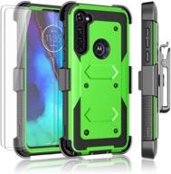 📱 njjex motorola moto g power case 2020, moto g stylus case + tempered glass screen protector [2 pack], [nbeck] shockproof heavy duty locking swivel holster belt clip kickstand hard cover [green] logo