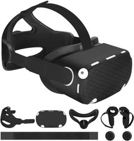 img 4 attached to MASiKEN VR Accessories 6-in-1 for Oculus Quest 2 - Head Strap Replacement Kits, VR Front Cap, Controller Cover, Face Pad - Reduce Face Pressure, Enhance Comfortable Touch - Family Holiday Bundle (Cool Black Set)