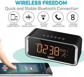 img 2 attached to Улучшенный портативный динамик с Bluetooth, радиочасы с двумя 6-ваттными акустическими драйверами, LED-дисплей 7 дюймов, ночник, двойной будильник, слоты для карт Micro SD, USB, AUX - подходит для смартфонов, планшетов, MP3-плееров, ПК.