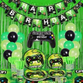 img 3 attached to 🎮 Garma Video Game Party Supplies: Ultimate Gamer Birthday Decorations for Boys - Green & Black Balloons, Garland Arch Kit, Banner, Hanging Sign, Fringe Curtains, and Gamepad Balloons