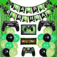 🎮 garma video game party supplies: ultimate gamer birthday decorations for boys - green & black balloons, garland arch kit, banner, hanging sign, fringe curtains, and gamepad balloons логотип