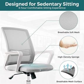 img 2 attached to 🪑 Grey Mesh Office Chair with Lumbar Support & Adjustable Armrests - Ergonomic, Swivel, and Rolling Computer Desk Chair for Executive Home Offices