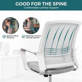 img 3 attached to 🪑 Grey Mesh Office Chair with Lumbar Support & Adjustable Armrests - Ergonomic, Swivel, and Rolling Computer Desk Chair for Executive Home Offices