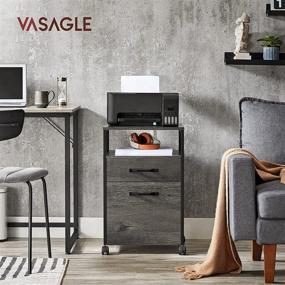 img 3 attached to 🗄️ VASAGLE Rolling File Cabinet: Industrial Style Office Cabinet on Wheels with 2 Drawers and Open Shelf - Charcoal Gray and Black UOFC071B04