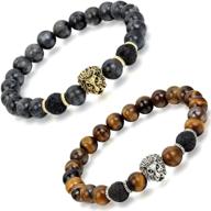 📿 aroncent 2 pcs 8mm tiger eye lava rock beads buddhist bracelet buddha mala wrist chain with lion: enhance spirituality with stylish healing jewelry logo