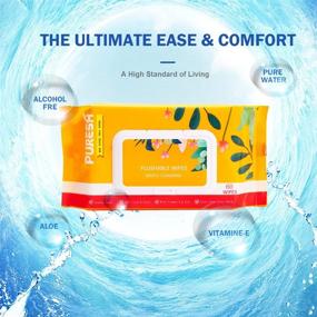 img 3 attached to Puresh Feminine Wipes: Large Flushable Wet Wipes with Jasmine Scent, Vitamin-E & Aloe for At-Home Use, 300 Wipes in 5 Packs