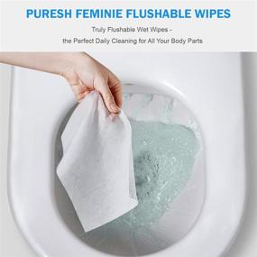 img 2 attached to Puresh Feminine Wipes: Large Flushable Wet Wipes with Jasmine Scent, Vitamin-E & Aloe for At-Home Use, 300 Wipes in 5 Packs