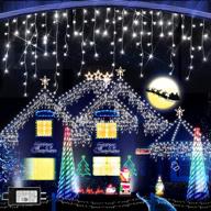 christmas lights 320 led 33 ft christmas lights with 60 drops plug in 8 modes christmas decorations curtain fairy lights for wedding party holiday bedroom garden patio indoor (cool white) logo