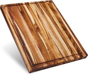 img 4 attached to Sonder Los Angeles Reversible Teak Wood Cutting Board – Large Size with Juice Groove, 18x14x1.25 inches – Includes Gift Box