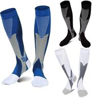 🧦 high-quality compression socks: 3 pairs for men & women, 20-30 mmhg - effective support for sports, varicose veins - white, blue, black логотип