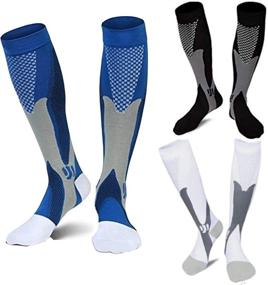 img 4 attached to 🧦 High-Quality Compression Socks: 3 Pairs for Men & Women, 20-30 mmHg - Effective Support for Sports, Varicose Veins - White, Blue, Black