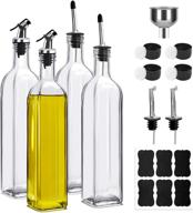 bkhuk 4-pack 17oz glass olive oil dispenser bottles: clear 500ml vinegar cruet with pourers & funnel - perfect for kitchen logo