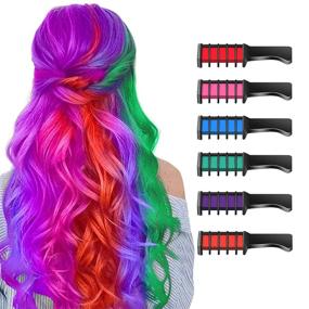 img 4 attached to Vibrant Hair Chalk Combs - 6 Colors, Washable, for Girls Aged 4-10: Perfect Gift for Birthdays, Festivals, Cosplay, and Holidays!