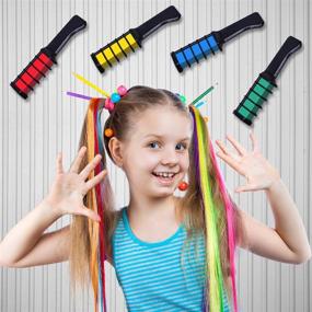 img 1 attached to Vibrant Hair Chalk Combs - 6 Colors, Washable, for Girls Aged 4-10: Perfect Gift for Birthdays, Festivals, Cosplay, and Holidays!