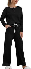 img 1 attached to 👚 OFEEFAN Women's Button Up Pajama Set with Long Sleeve and Pockets - Lounge Sets for Winter, 2 Piece Outfits