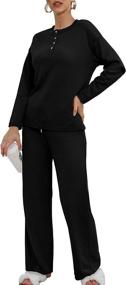 img 2 attached to 👚 OFEEFAN Women's Button Up Pajama Set with Long Sleeve and Pockets - Lounge Sets for Winter, 2 Piece Outfits