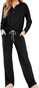 img 4 attached to 👚 OFEEFAN Women's Button Up Pajama Set with Long Sleeve and Pockets - Lounge Sets for Winter, 2 Piece Outfits